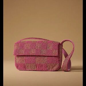 Anthropologie Fiona Pink and Gold Beaded Shoulder Bag